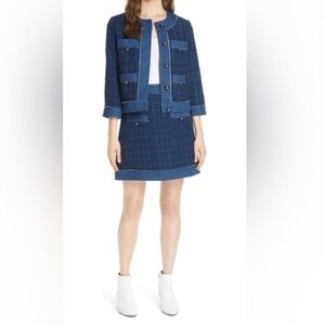 Kate Spade New York Denim Trim Tweed Skirt Patch Pocket Short Raw Edge Lux Med 8